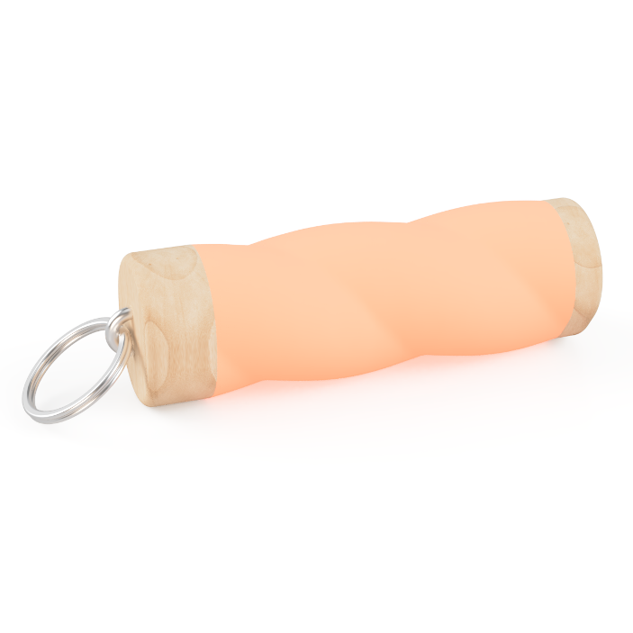 Rendering des rot leuchtenden Schlüsselanängers des Konzeptes im stark verdrehten Zustand.